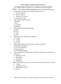 Download multiple choice question veterinary science & animal husbandry PDF